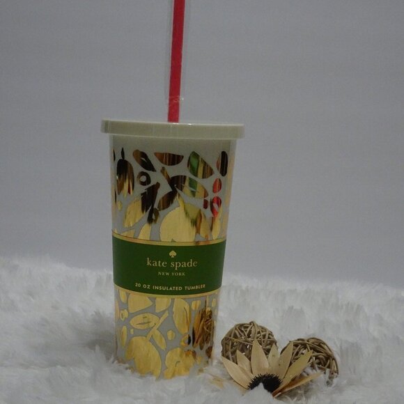 Kate Spade GOLDEN FLORAL Tumbler With Lid Acrylic Preppy Floral Stylish - Picture 3 of 5